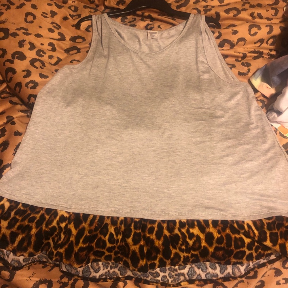 *PLUS* gray tank with leopard trim